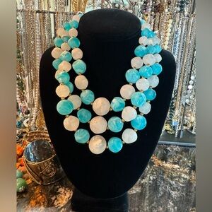 Elegant Blue and White Beaded Necklace
